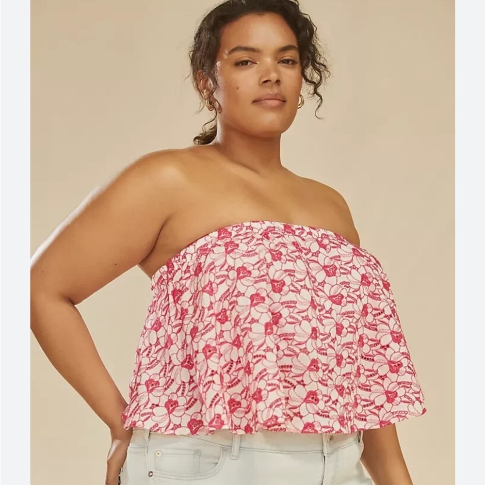 Anthropologie Porridge Pink Floral Embroidered Strapless Crop Top NEW Women’s 1X